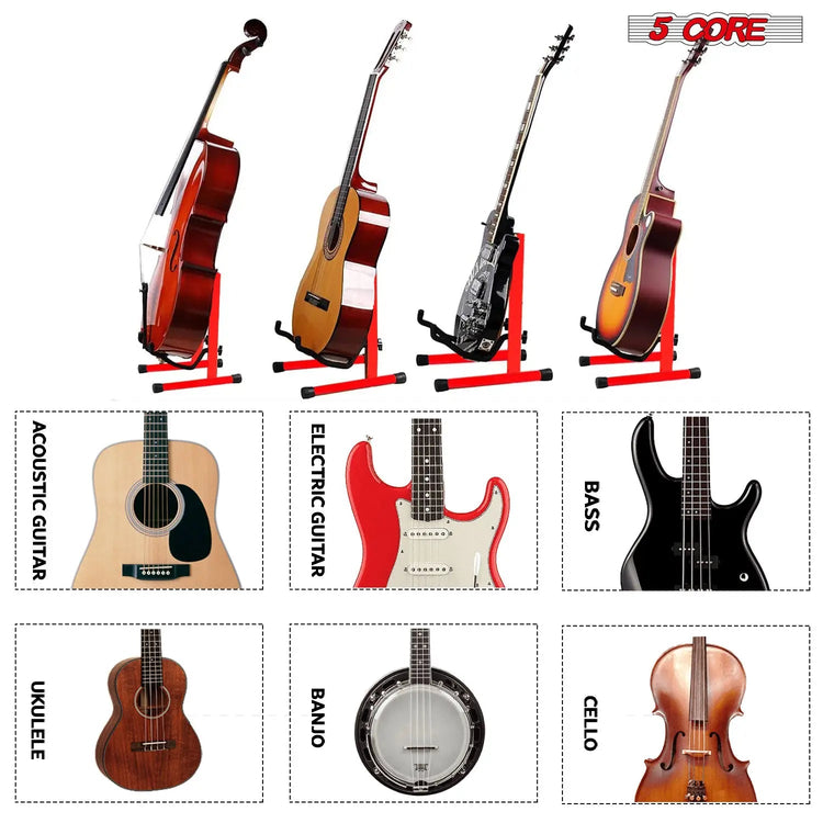 5 Core Guitar Stand A Frame w Soft Foam Arm Non Slip Rubber for Acoustic Electric Bass Ukulele - HONORABLE VETERANS SOLUTIONS