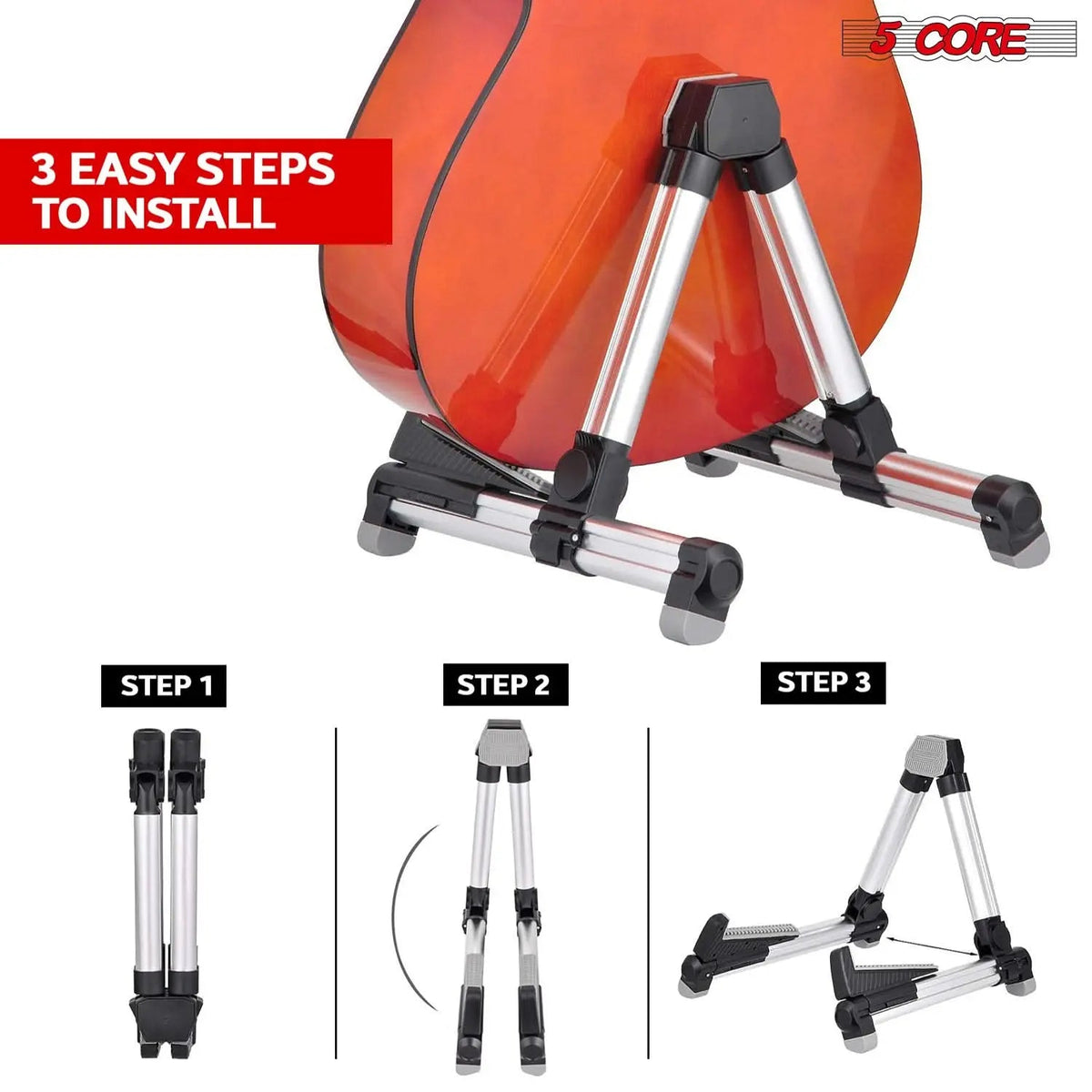 5 Core Guitar Stand Adjustable A Frame Shape w Rubber Pad Arms Supports Acoustic Electric Bass - HONORABLE VETERANS SOLUTIONS