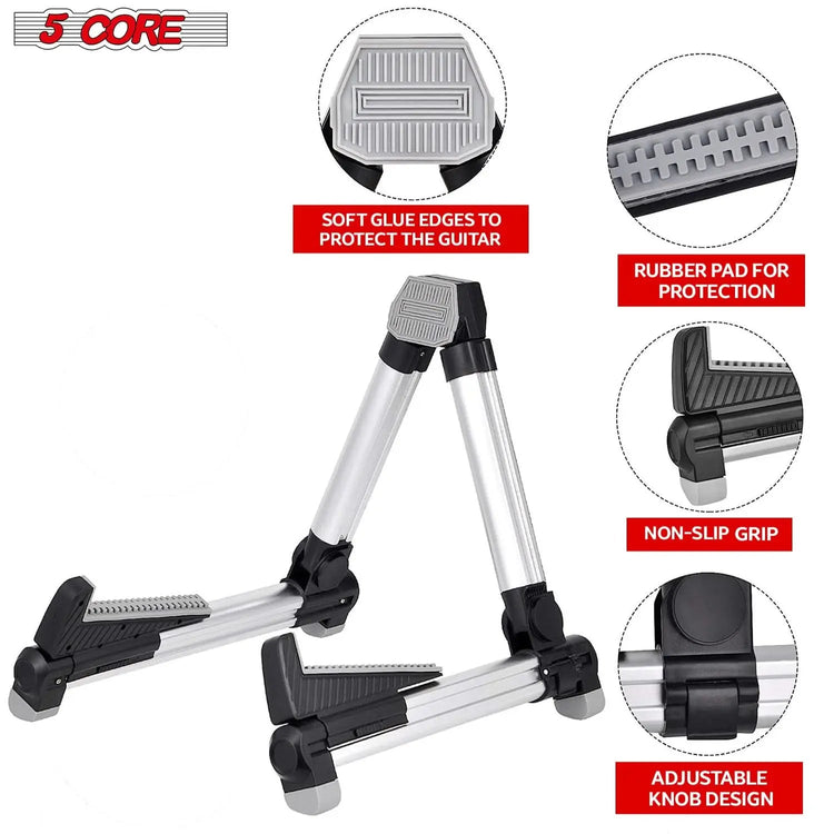 5 Core Guitar Stand Adjustable A Frame Shape w Rubber Pad Arms Supports Acoustic Electric Bass - HONORABLE VETERANS SOLUTIONS