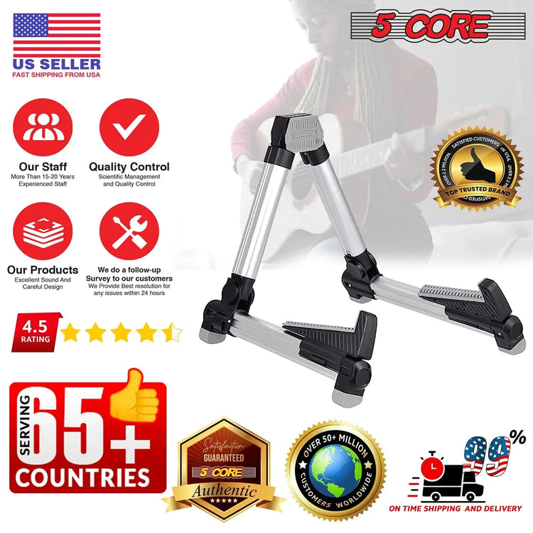 5 Core Guitar Stand Adjustable A Frame Shape w Rubber Pad Arms Supports Acoustic Electric Bass - HONORABLE VETERANS SOLUTIONS
