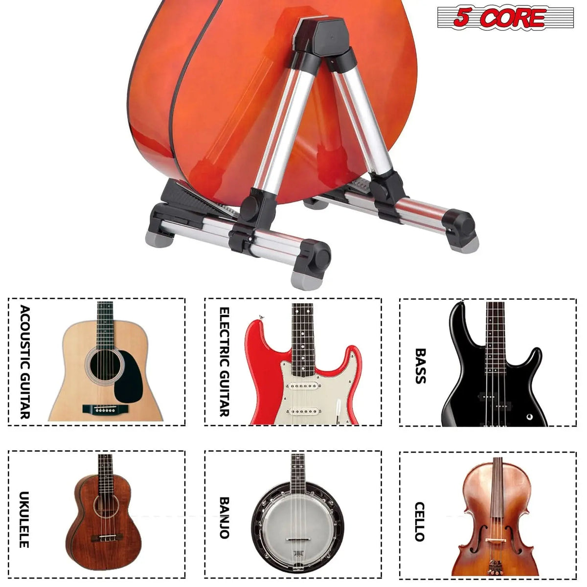 5 Core Guitar Stand Adjustable A Frame Shape w Rubber Pad Arms Supports Acoustic Electric Bass - HONORABLE VETERANS SOLUTIONS