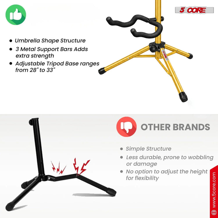 5 Core Guitar Stand Floor Adjustable Heavy Duty w Neck Holder for Acoustic Electric Classic Bass - HONORABLE VETERANS SOLUTIONS
