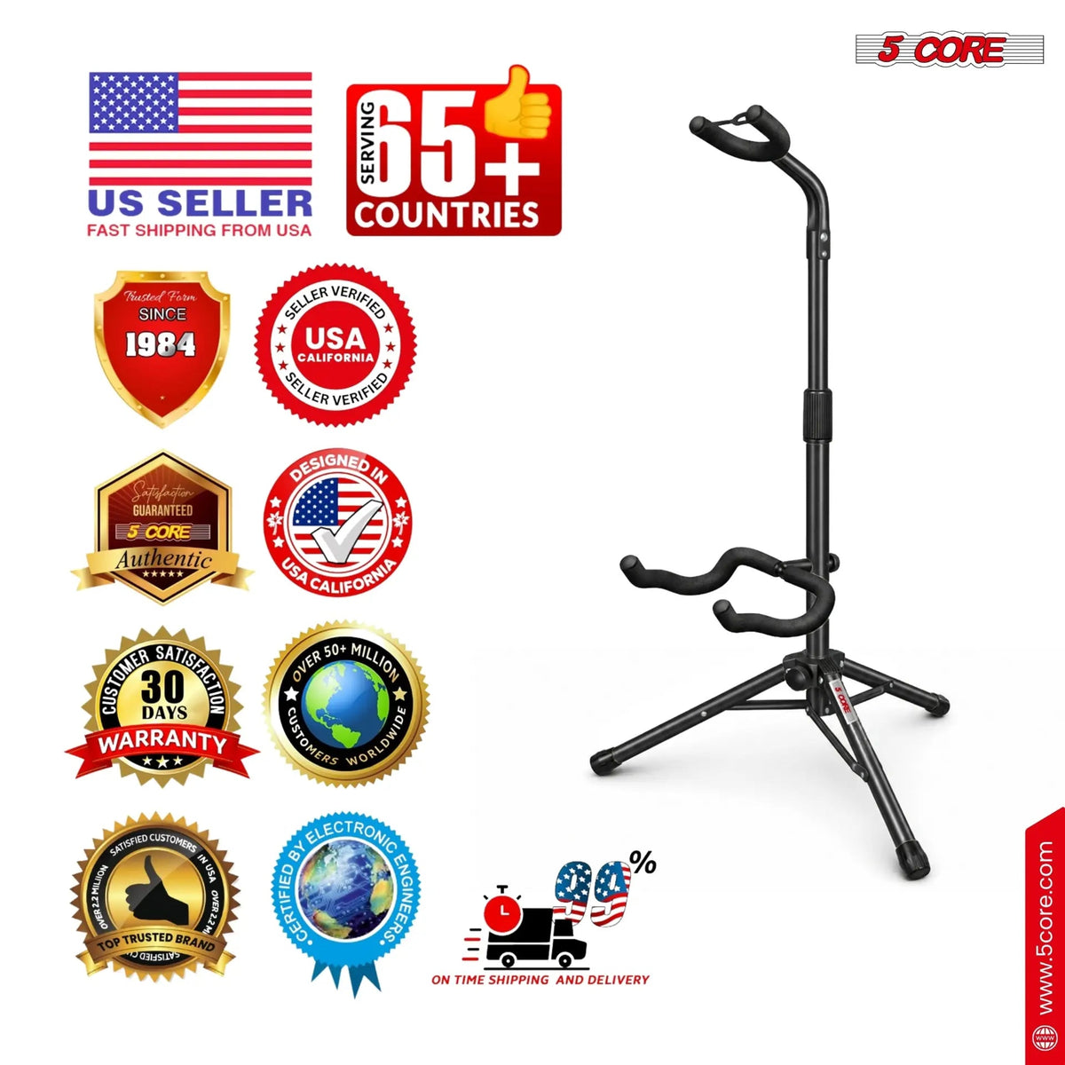 5 Core Guitar Stand Floor Adjustable Heavy Duty w Neck Holder for Acoustic Electric Classic Bass - HONORABLE VETERANS SOLUTIONS
