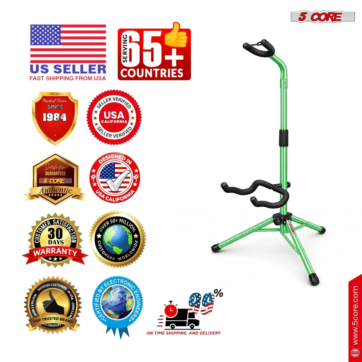 5 Core Guitar Stand Floor Adjustable Heavy Duty w Neck Holder for Acoustic Electric Classic Bass - HONORABLE VETERANS SOLUTIONS