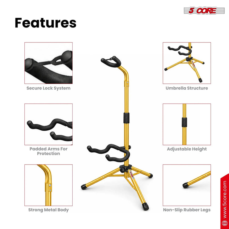5 Core Guitar Stand Floor Adjustable Heavy Duty w Neck Holder for Acoustic Electric Classic Bass - HONORABLE VETERANS SOLUTIONS