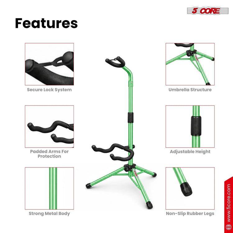 5 Core Guitar Stand Floor Adjustable Heavy Duty w Neck Holder for Acoustic Electric Classic Bass - HONORABLE VETERANS SOLUTIONS
