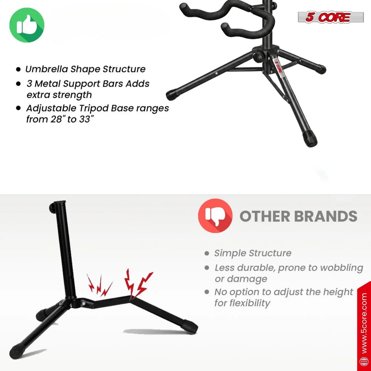 5 Core Guitar Stand Floor Adjustable Heavy Duty w Neck Holder for Acoustic Electric Classic Bass - HONORABLE VETERANS SOLUTIONS