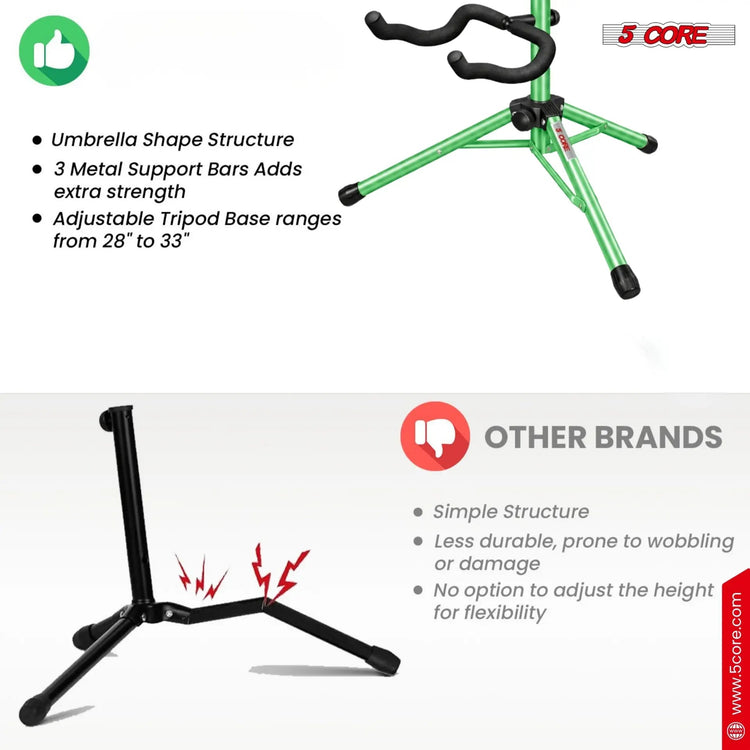 5 Core Guitar Stand Floor Adjustable Heavy Duty w Neck Holder for Acoustic Electric Classic Bass - HONORABLE VETERANS SOLUTIONS