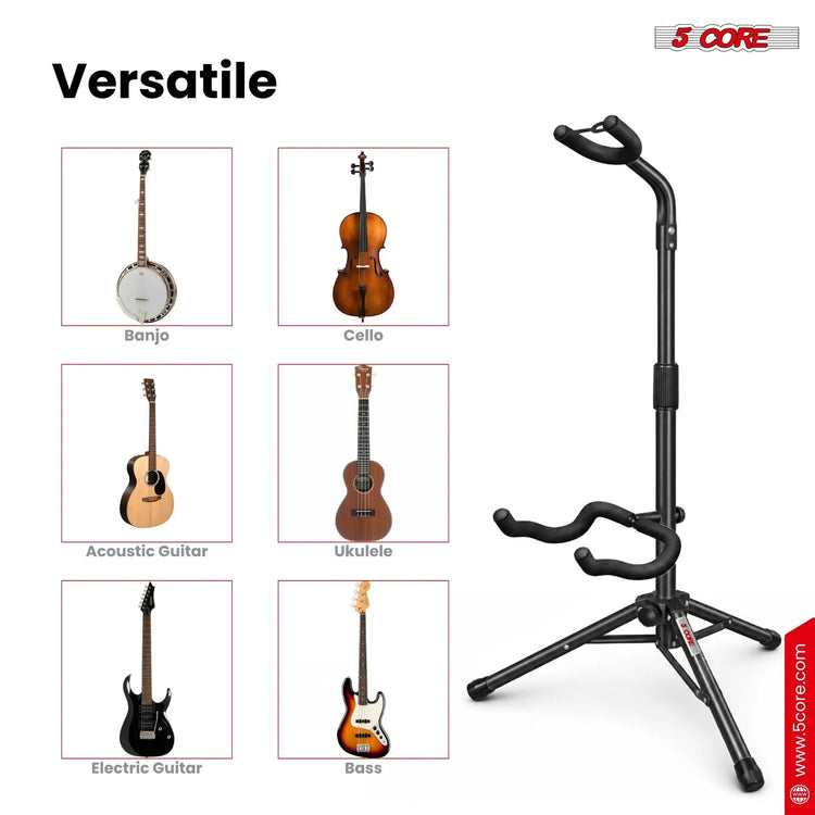 5 Core Guitar Stand Floor Adjustable Heavy Duty w Neck Holder for Acoustic Electric Classic Bass - HONORABLE VETERANS SOLUTIONS