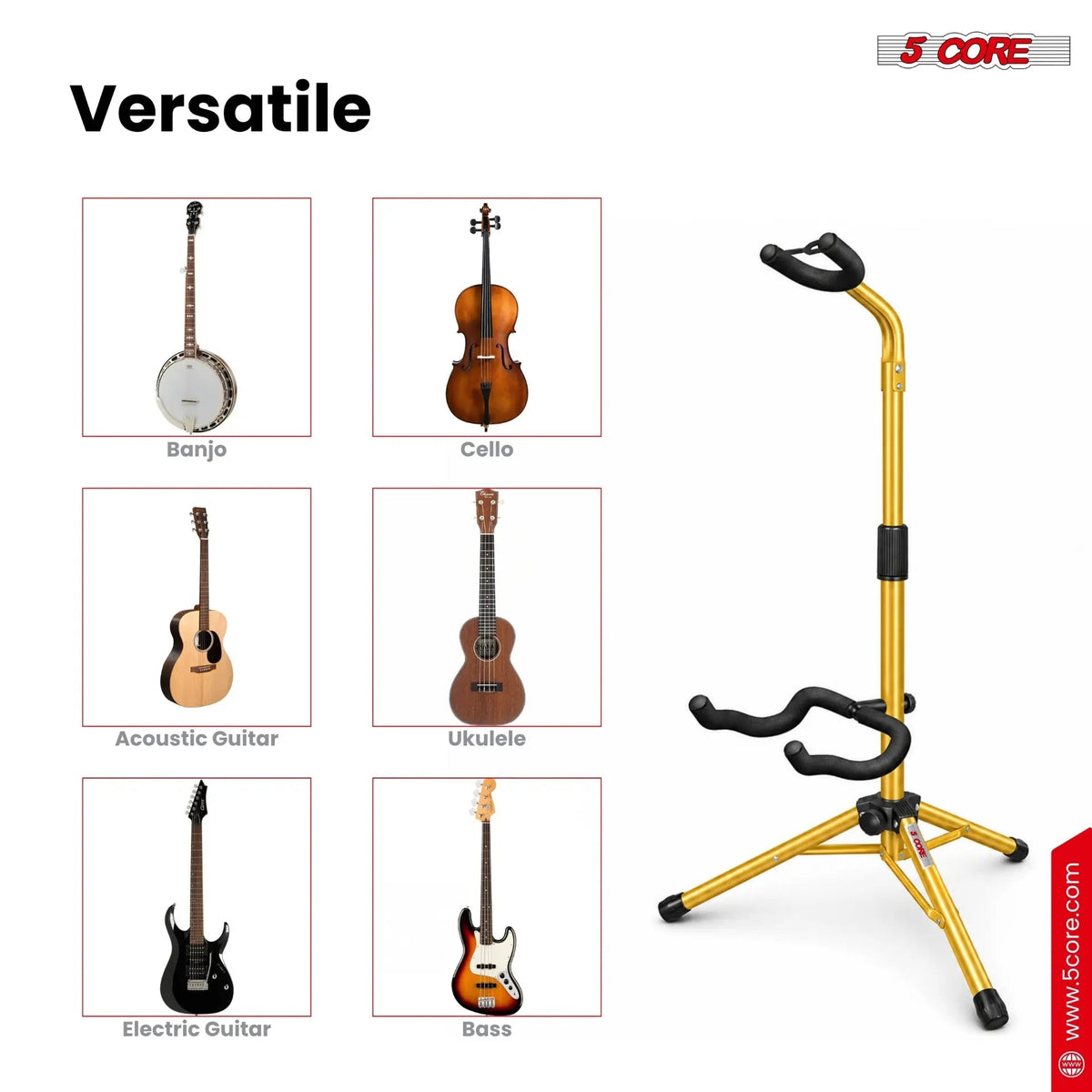 5 Core Guitar Stand Floor Adjustable Heavy Duty w Neck Holder for Acoustic Electric Classic Bass - HONORABLE VETERANS SOLUTIONS