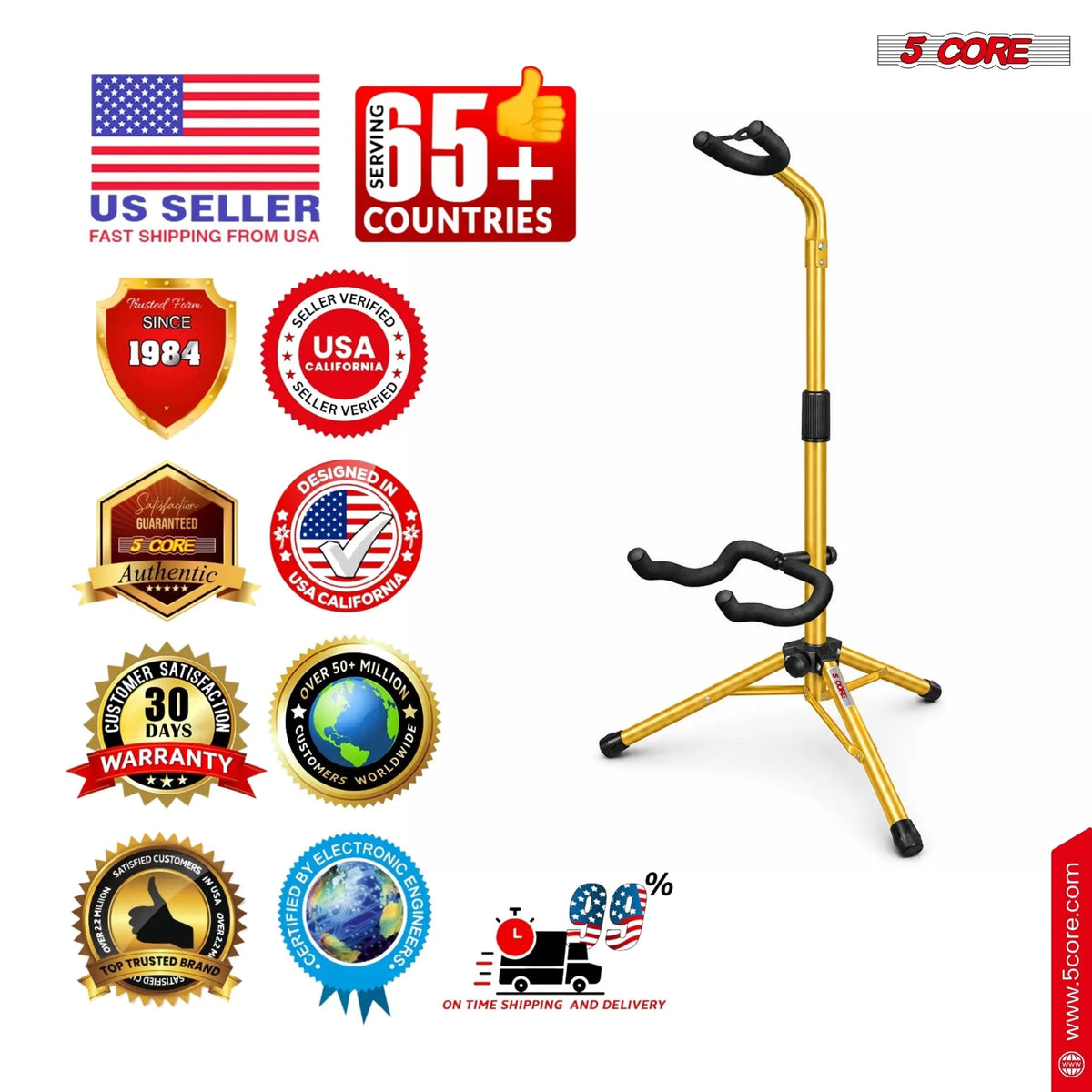5 Core Guitar Stand Floor Adjustable Heavy Duty w Neck Holder for Acoustic Electric Classic Bass - HONORABLE VETERANS SOLUTIONS