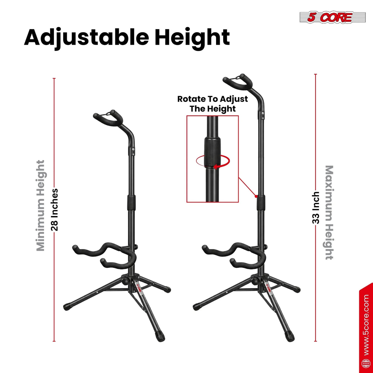 5 Core Guitar Stand Floor Adjustable Heavy Duty w Neck Holder for Acoustic Electric Classic Bass - HONORABLE VETERANS SOLUTIONS