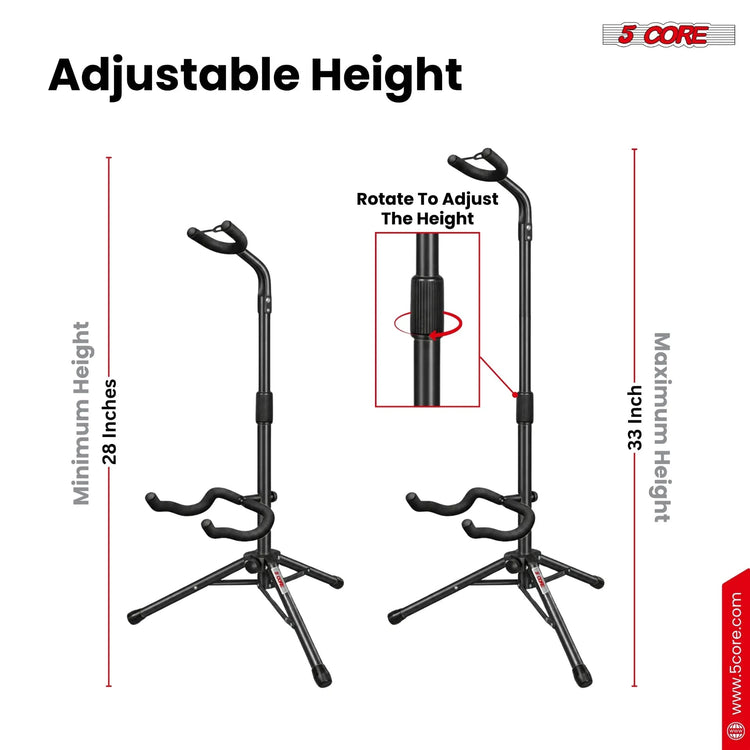 5 Core Guitar Stand Floor Adjustable Heavy Duty w Neck Holder for Acoustic Electric Classic Bass - HONORABLE VETERANS SOLUTIONS