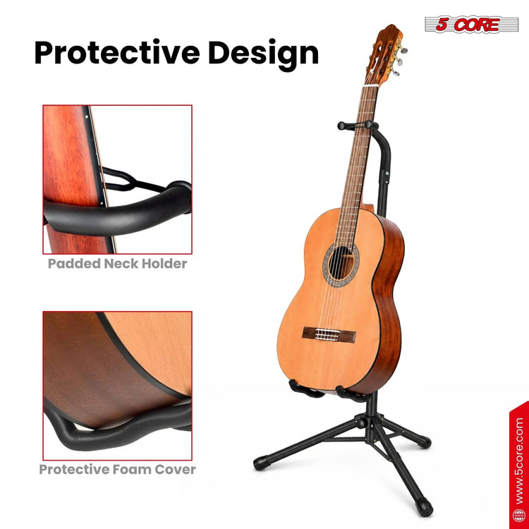 5 Core Guitar Stand Floor Adjustable Heavy Duty w Neck Holder for Acoustic Electric Classic Bass - HONORABLE VETERANS SOLUTIONS