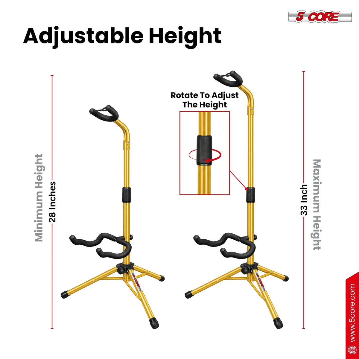 5 Core Guitar Stand Floor Adjustable Heavy Duty w Neck Holder for Acoustic Electric Classic Bass - HONORABLE VETERANS SOLUTIONS