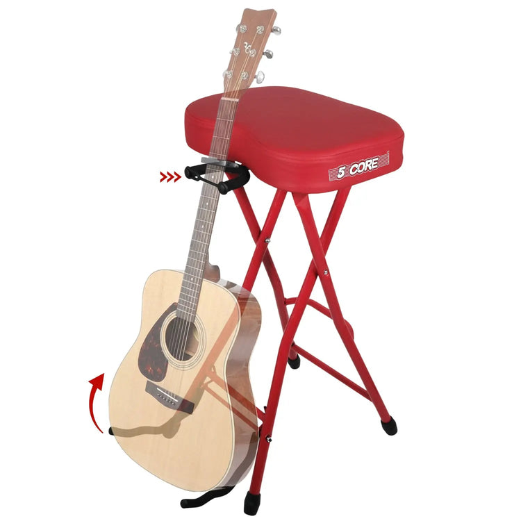 5 Core Guitar Stool 3.15" Padded Chair Foldable Music Seat w Built in Foot Rest Guitar Stand - HONORABLE VETERANS SOLUTIONS