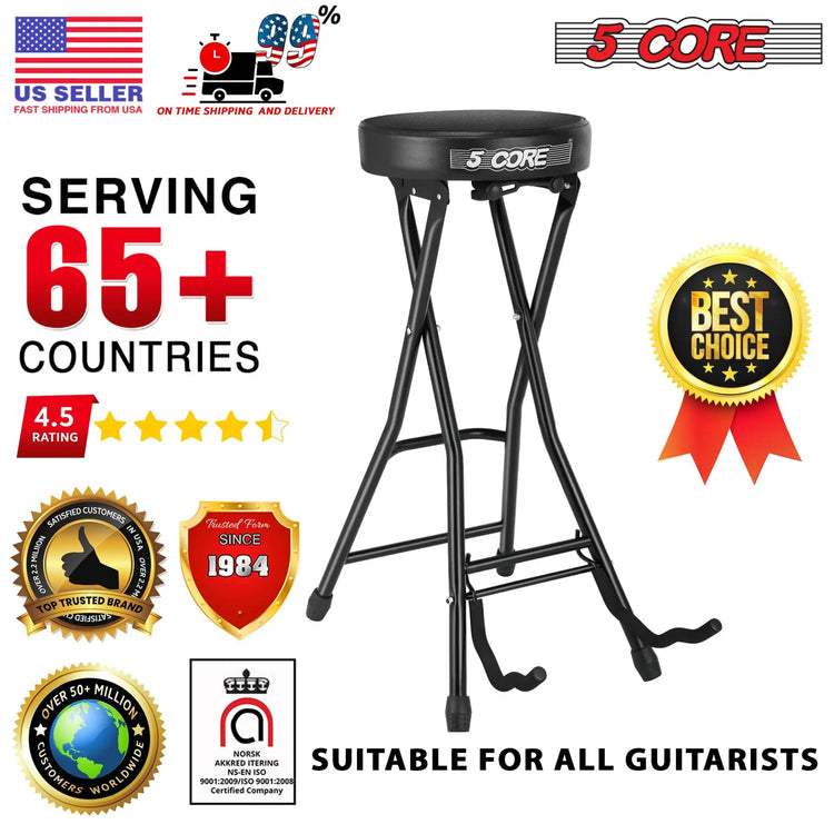 5 Core Guitar Stool 3.15" Padded Chair Foldable Music Seat w Built in Foot Rest Guitar Stand - HONORABLE VETERANS SOLUTIONS