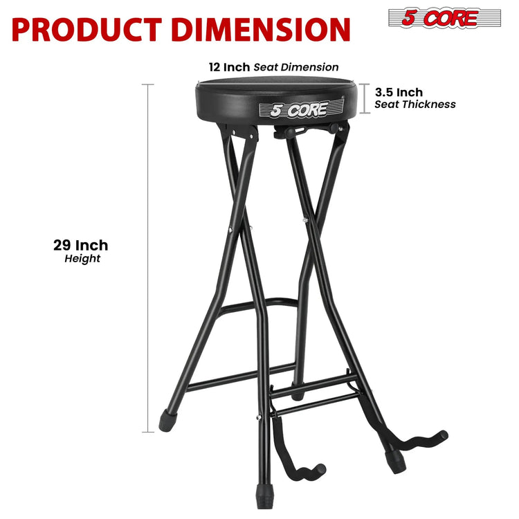 5 Core Guitar Stool 3.15" Padded Chair Foldable Music Seat w Built in Foot Rest Guitar Stand - HONORABLE VETERANS SOLUTIONS