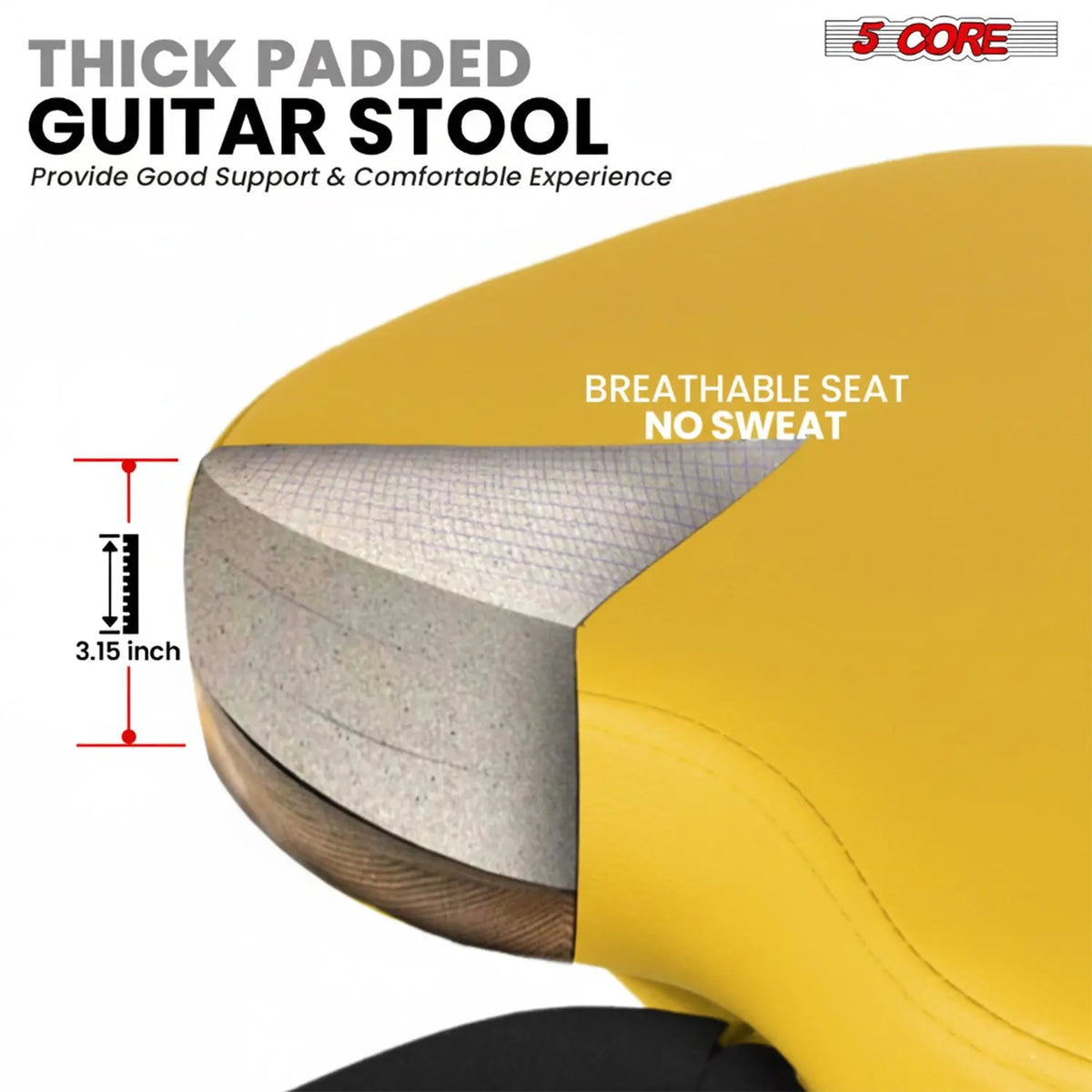 5 Core Guitar Stool 3.15" Padded Chair Foldable Music Seat w Built in Foot Rest Guitar Stand - HONORABLE VETERANS SOLUTIONS