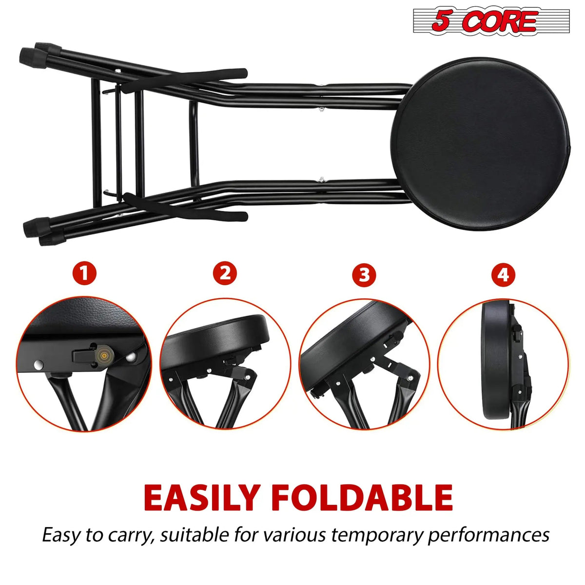 5 Core Guitar Stool 3.15" Padded Chair Foldable Music Seat w Built in Foot Rest Guitar Stand - HONORABLE VETERANS SOLUTIONS