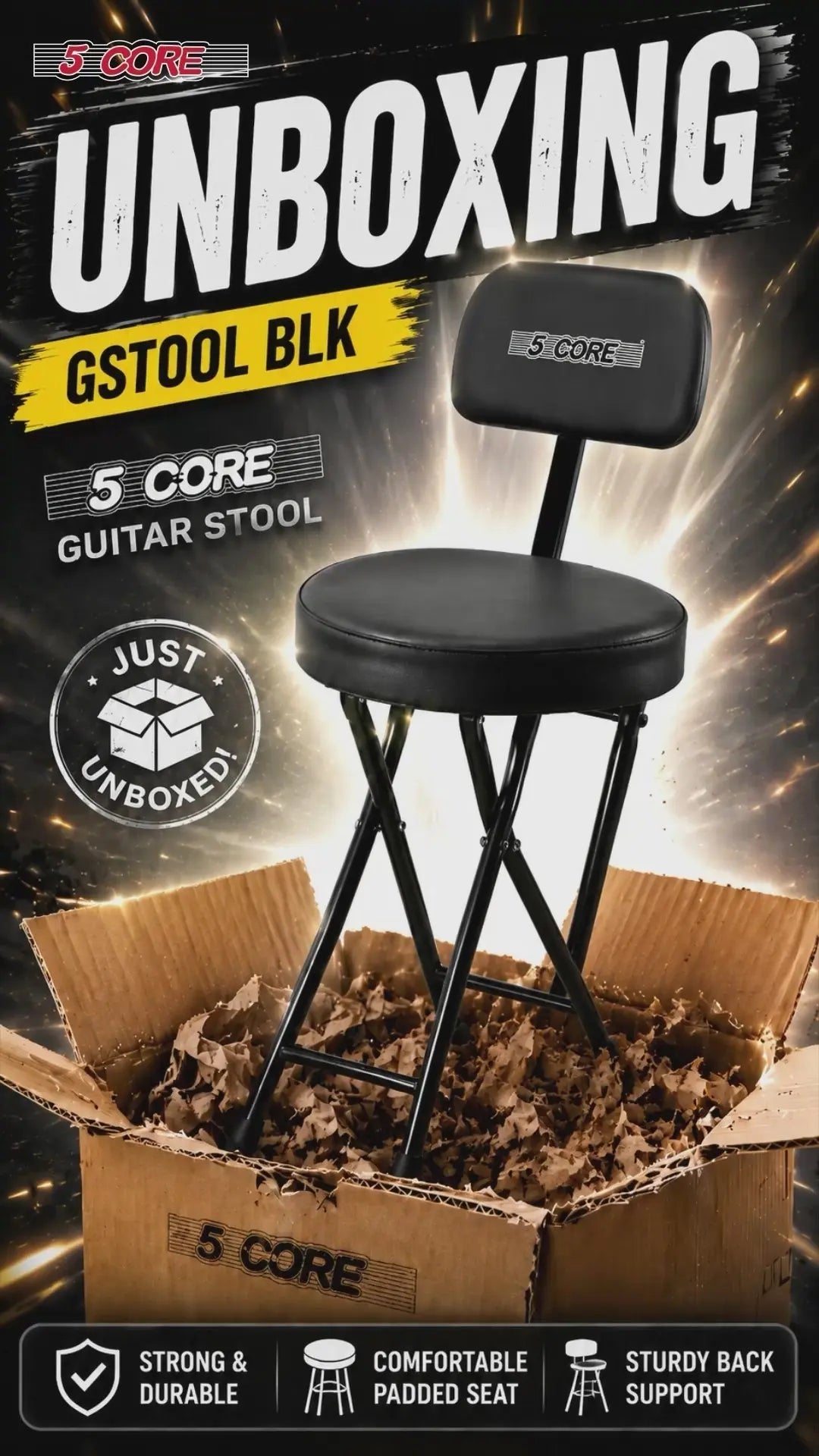 5 Core Guitar Stool 3.15" Padded Chair Foldable Music Seat w Built in Foot Rest Guitar Stand - HONORABLE VETERANS SOLUTIONS