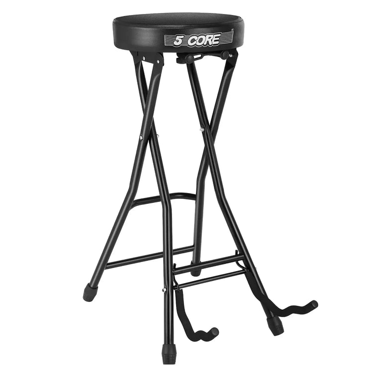 5 Core Guitar Stool 3.15" Padded Chair Foldable Music Seat w Built in Foot Rest Guitar Stand - HONORABLE VETERANS SOLUTIONS