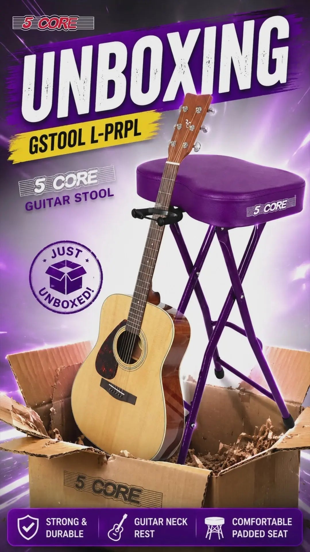 5 Core Guitar Stool 3.15" Padded Chair Foldable Music Seat w Built in Foot Rest Guitar Stand - HONORABLE VETERANS SOLUTIONS