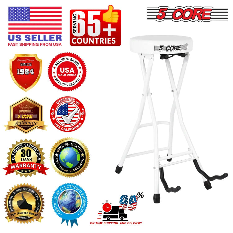 5 Core Guitar Stool 3.15" Padded Chair Foldable Music Seat w Built in Foot Rest Guitar Stand - HONORABLE VETERANS SOLUTIONS