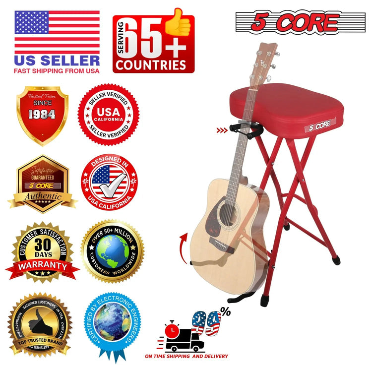 5 Core Guitar Stool 3.15" Padded Chair Foldable Music Seat w Built in Foot Rest Guitar Stand - HONORABLE VETERANS SOLUTIONS