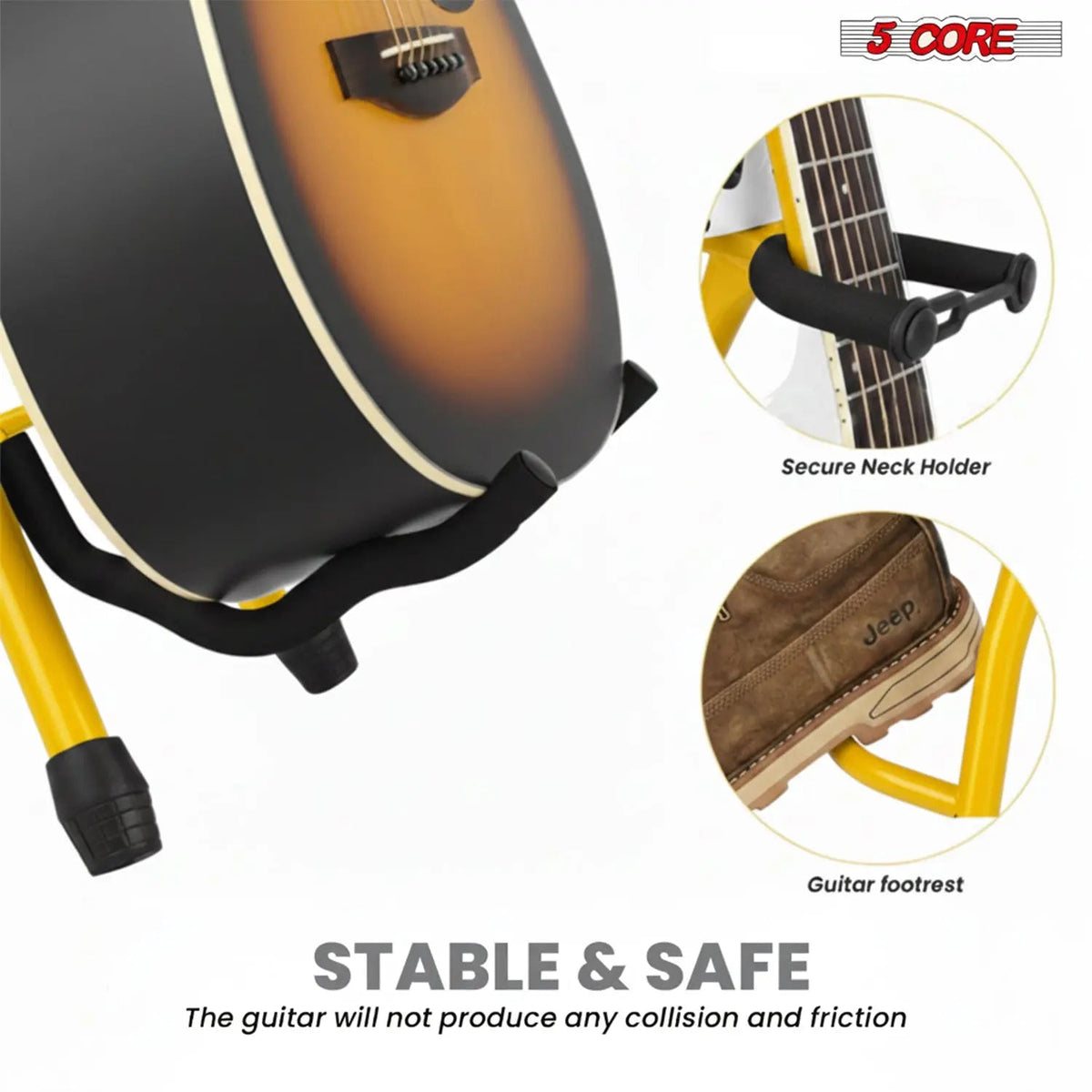 5 Core Guitar Stool 3.15" Padded Chair Foldable Music Seat w Built in Foot Rest Guitar Stand - HONORABLE VETERANS SOLUTIONS