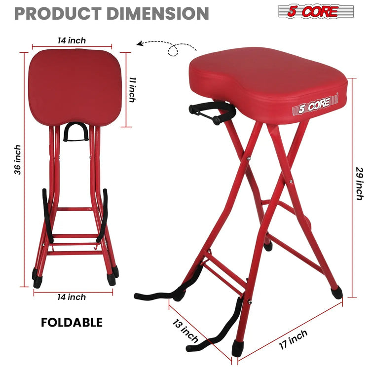 5 Core Guitar Stool 3.15" Padded Chair Foldable Music Seat w Built in Foot Rest Guitar Stand - HONORABLE VETERANS SOLUTIONS