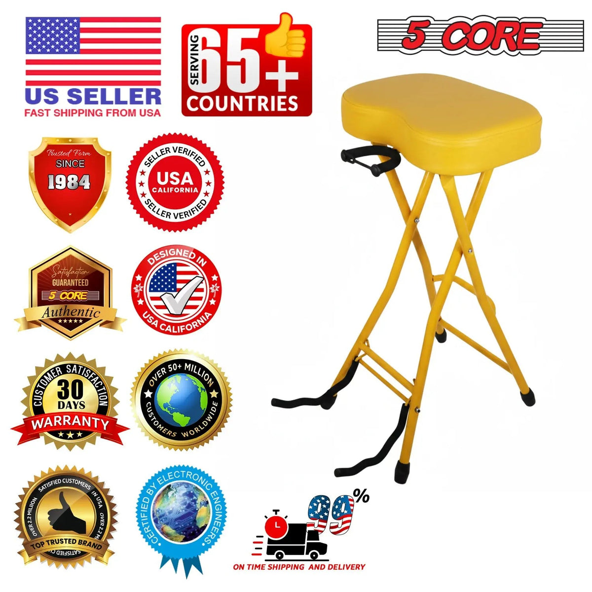 5 Core Guitar Stool 3.15" Padded Chair Foldable Music Seat w Built in Foot Rest Guitar Stand - HONORABLE VETERANS SOLUTIONS