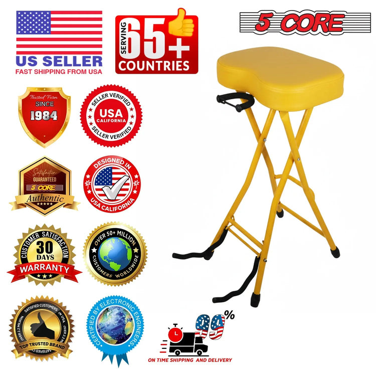 5 Core Guitar Stool 3.15" Padded Chair Foldable Music Seat w Built in Foot Rest Guitar Stand - HONORABLE VETERANS SOLUTIONS