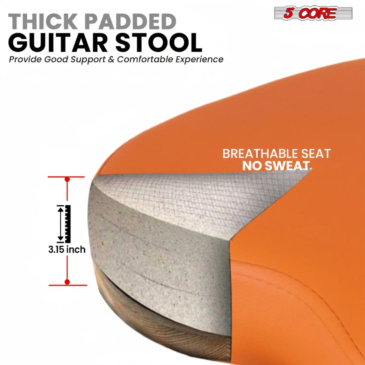 5 Core Guitar Stool w Backrest 3.15" Padded Chair Foldable Music Seat Built in Foot Rest Guitar Stand - HONORABLE VETERANS SOLUTIONS
