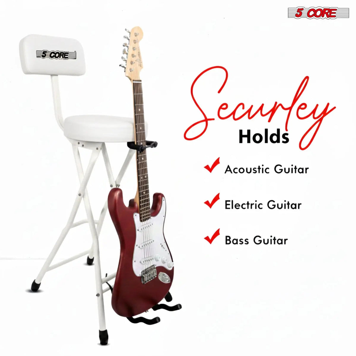 5 Core Guitar Stool w Backrest 3.15" Padded Chair Foldable Music Seat Built in Foot Rest Guitar Stand - HONORABLE VETERANS SOLUTIONS