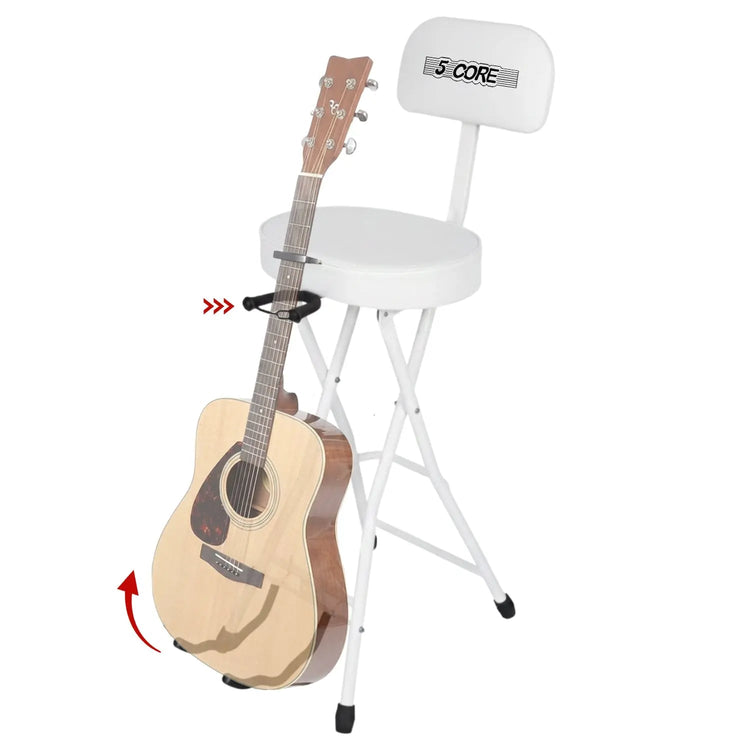 5 Core Guitar Stool w Backrest 3.15" Padded Chair Foldable Music Seat Built in Foot Rest Guitar Stand - HONORABLE VETERANS SOLUTIONS