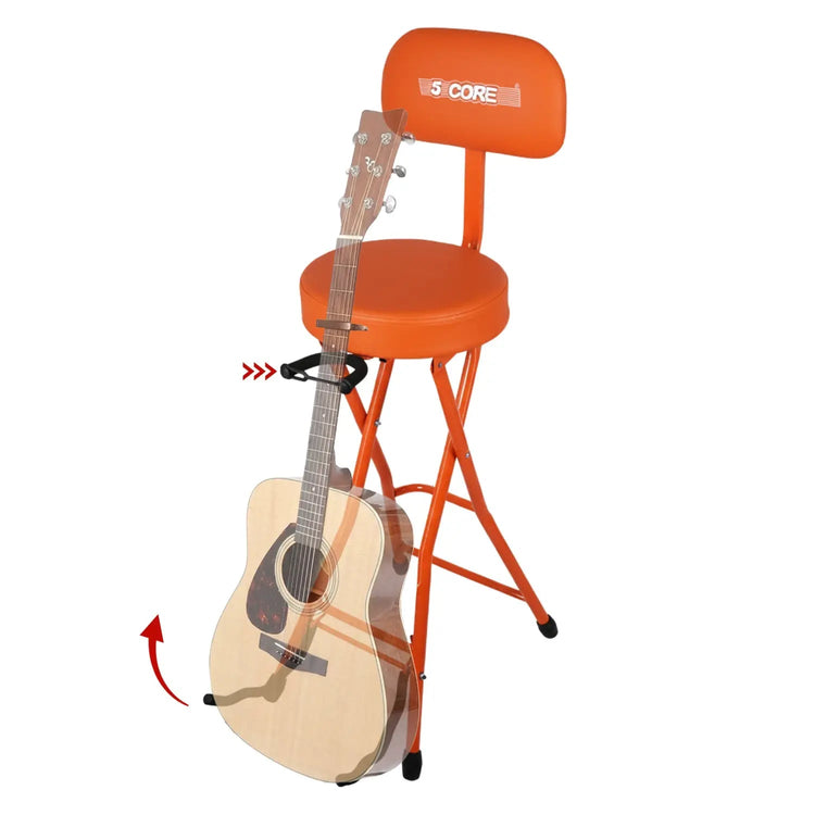 5 Core Guitar Stool w Backrest 3.15" Padded Chair Foldable Music Seat Built in Foot Rest Guitar Stand - HONORABLE VETERANS SOLUTIONS