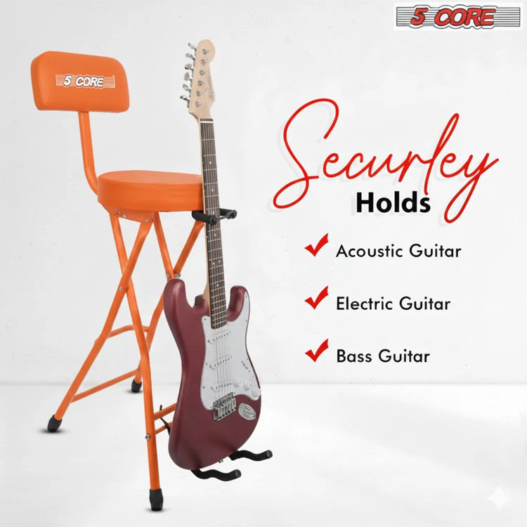 5 Core Guitar Stool w Backrest 3.15" Padded Chair Foldable Music Seat Built in Foot Rest Guitar Stand - HONORABLE VETERANS SOLUTIONS