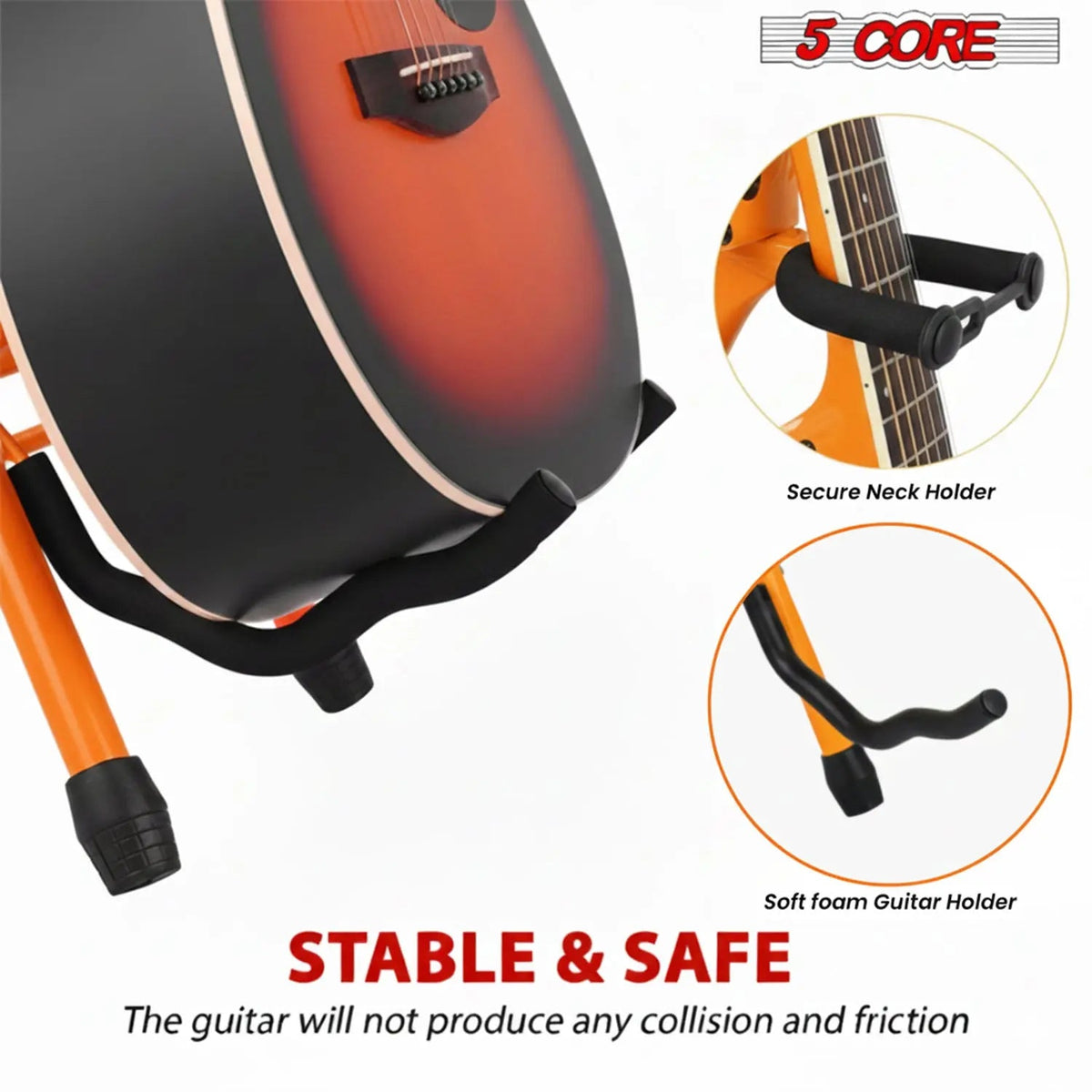 5 Core Guitar Stool w Backrest 3.15" Padded Chair Foldable Music Seat Built in Foot Rest Guitar Stand - HONORABLE VETERANS SOLUTIONS