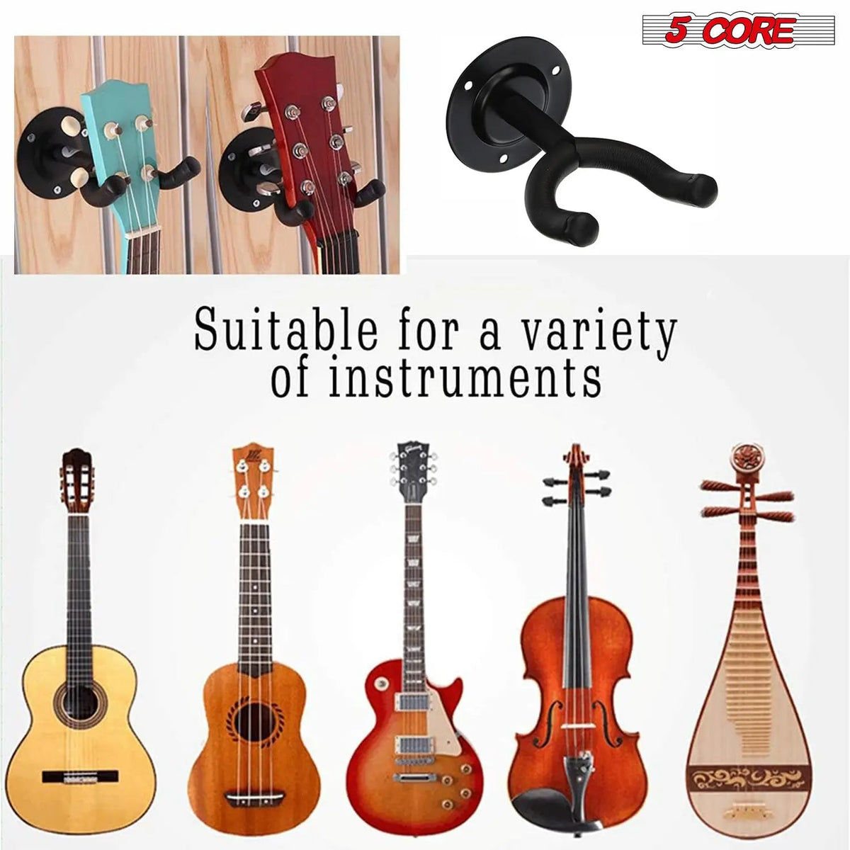 5 Core Guitar Wall Mount 3Pc Wall Mount for Classical Electric Acoustic Bass Guitars for Home Studio - HONORABLE VETERANS SOLUTIONS