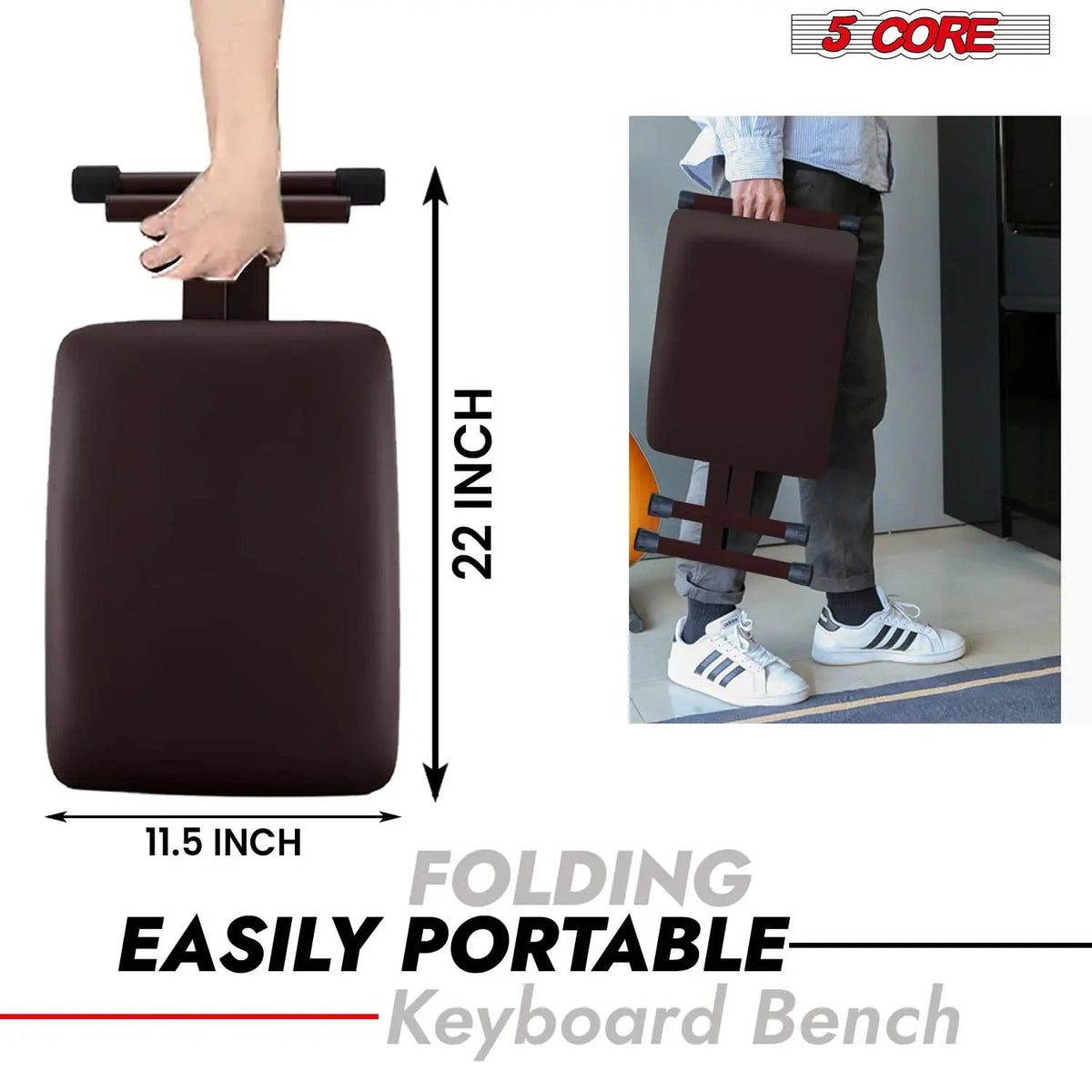 5 Core Keyboard Bench 2 Inch Padded Cushioned Piano Stool Height Adjustable 19" Guitar Seat Portable - HONORABLE VETERANS SOLUTIONS