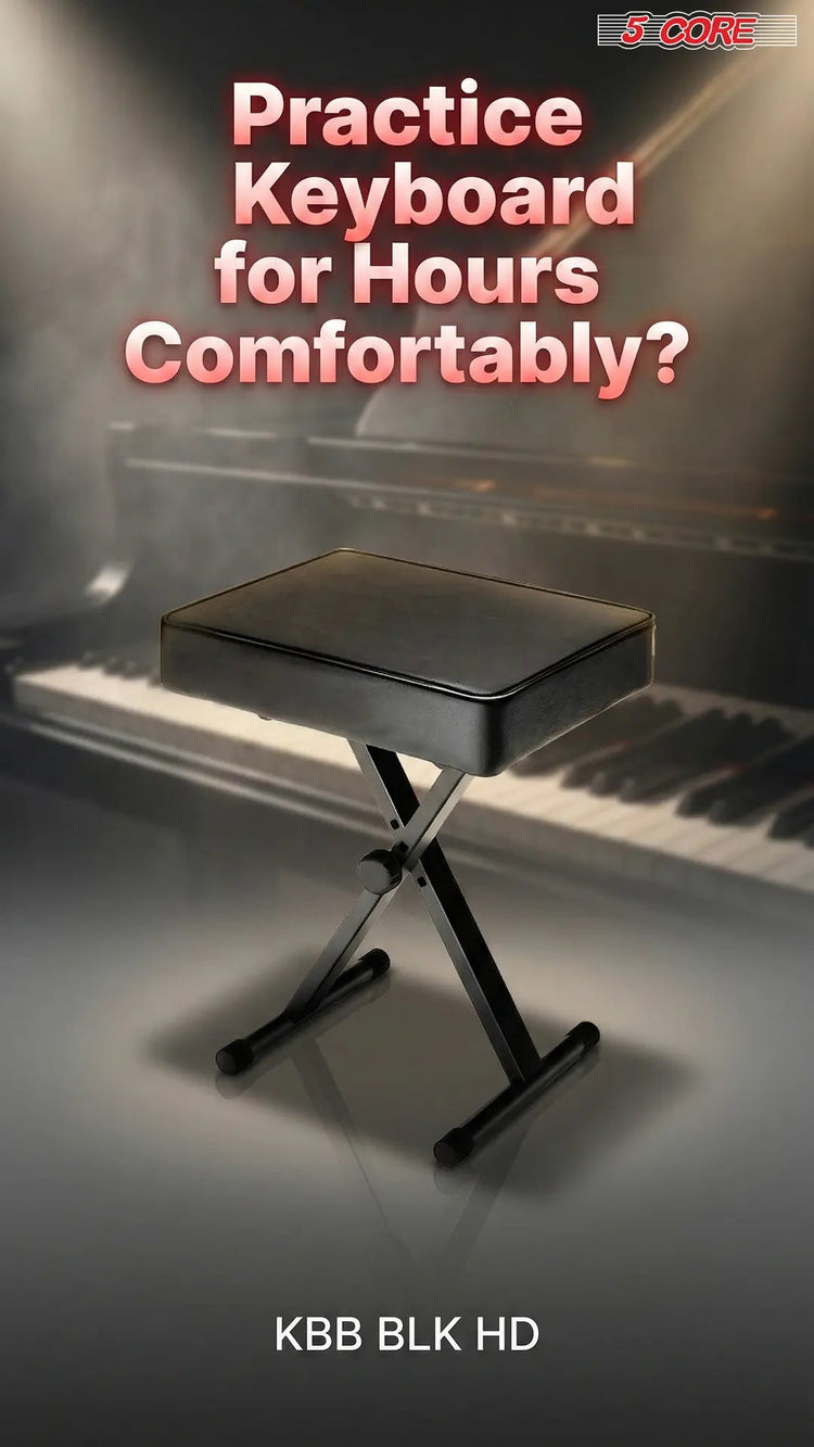 5 Core Keyboard Bench 3 Inch Padded Piano Stool Adjustable 20.5" Guitar Seat Heavy Duty Portable - HONORABLE VETERANS SOLUTIONS