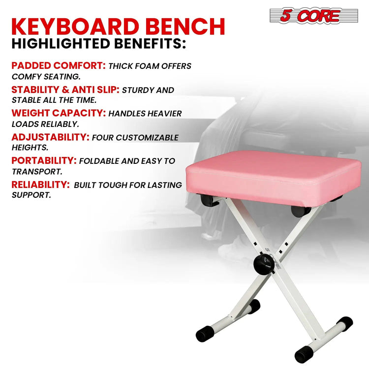 5 Core Keyboard Bench 3 Inch Padded Piano Stool Adjustable 20.5" Guitar Seat Heavy Duty Portable - HONORABLE VETERANS SOLUTIONS