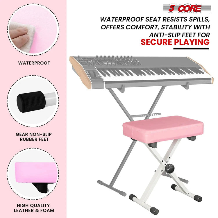 5 Core Keyboard Bench 3 Inch Padded Piano Stool Adjustable 20.5" Guitar Seat Heavy Duty Portable - HONORABLE VETERANS SOLUTIONS