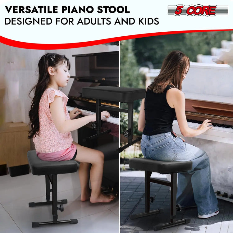 5 Core Keyboard Bench 3" Padded Cushioned Piano Stool Height Adjustable Guitar Seat Folding Portable - HONORABLE VETERANS SOLUTIONS