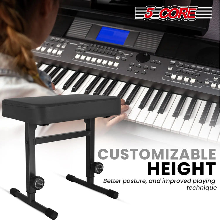 5 Core Keyboard Bench 3" Padded Cushioned Piano Stool Height Adjustable Guitar Seat Folding Portable - HONORABLE VETERANS SOLUTIONS