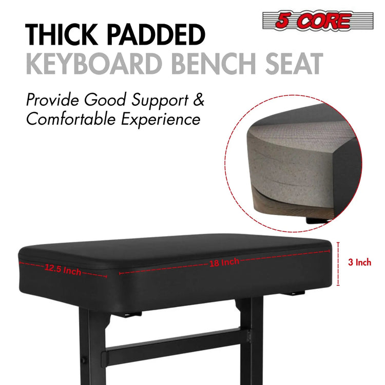 5 Core Keyboard Bench 3" Padded Cushioned Piano Stool Height Adjustable Guitar Seat Folding Portable - HONORABLE VETERANS SOLUTIONS
