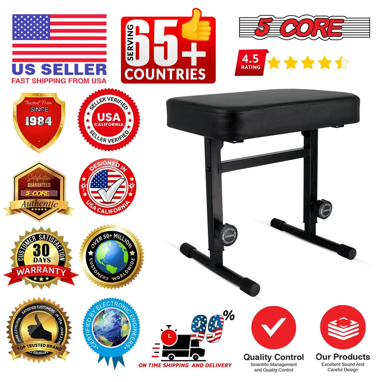 5 Core Keyboard Bench 3" Padded Cushioned Piano Stool Height Adjustable Guitar Seat Folding Portable - HONORABLE VETERANS SOLUTIONS