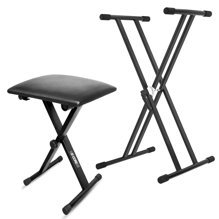 5 Core Keyboard & Bench Set Combo Height Adjustable Key Board Stands w Padded 2" Cushioned Musician - HONORABLE VETERANS SOLUTIONS