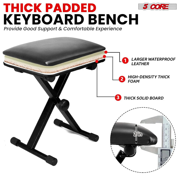 5 Core Keyboard & Bench Set Combo Height Adjustable Key Board Stands w Padded 2" Cushioned Musician - HONORABLE VETERANS SOLUTIONS